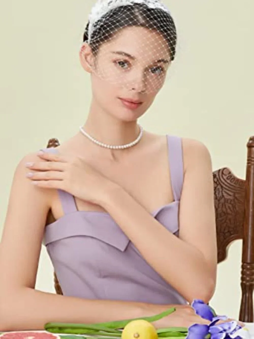 Vintage Style Mesh Veil Fascinator Headband with Floral Lace